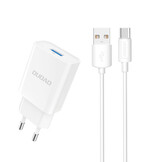 EU stekker met USB-C oplader - USB-A naar USB-C oplaadkabel en datakabel - 2.1A - 1 Meter – Wit