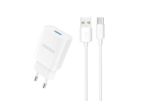 Dudao EU stekker met USB-C oplader en kabel - 2.1A - 1 Meter - Wit