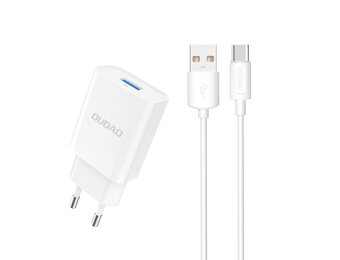 Dudao EU stekker met USB-C oplader en kabel - 2.1A - 1 Meter - Wit