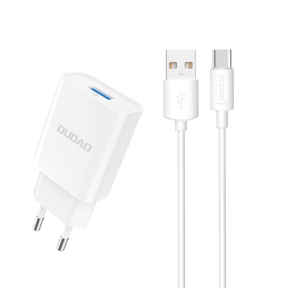 EU stekker met USB-C oplader - USB-A naar USB-C oplaadkabel en datakabel - 2.1A - 1 Meter – Wit