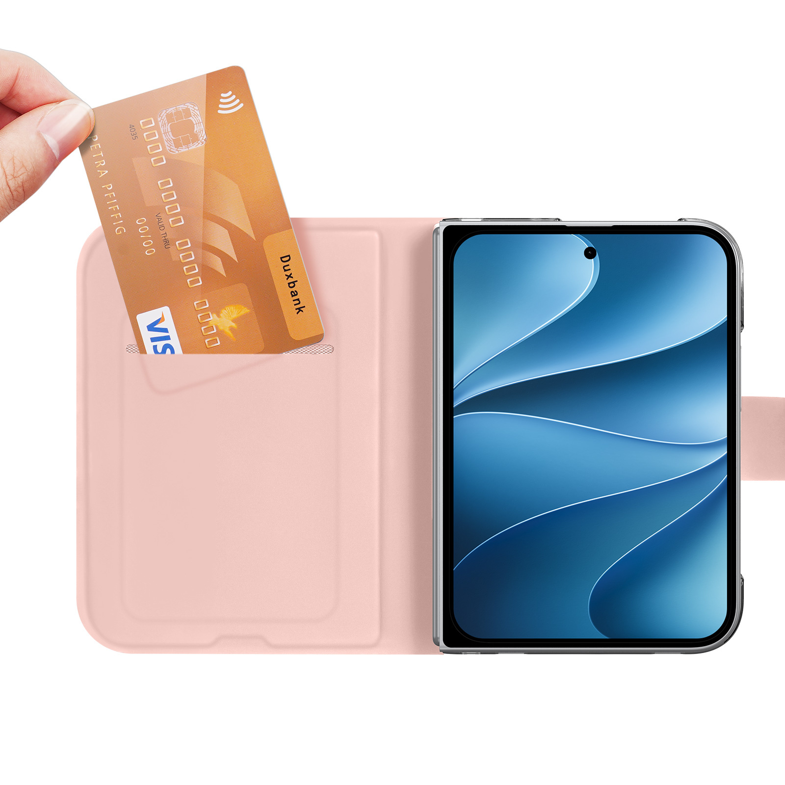 iPhone Duo hoesje - Slim bookcase met pasjeshouder en standaard - Lichtroze
