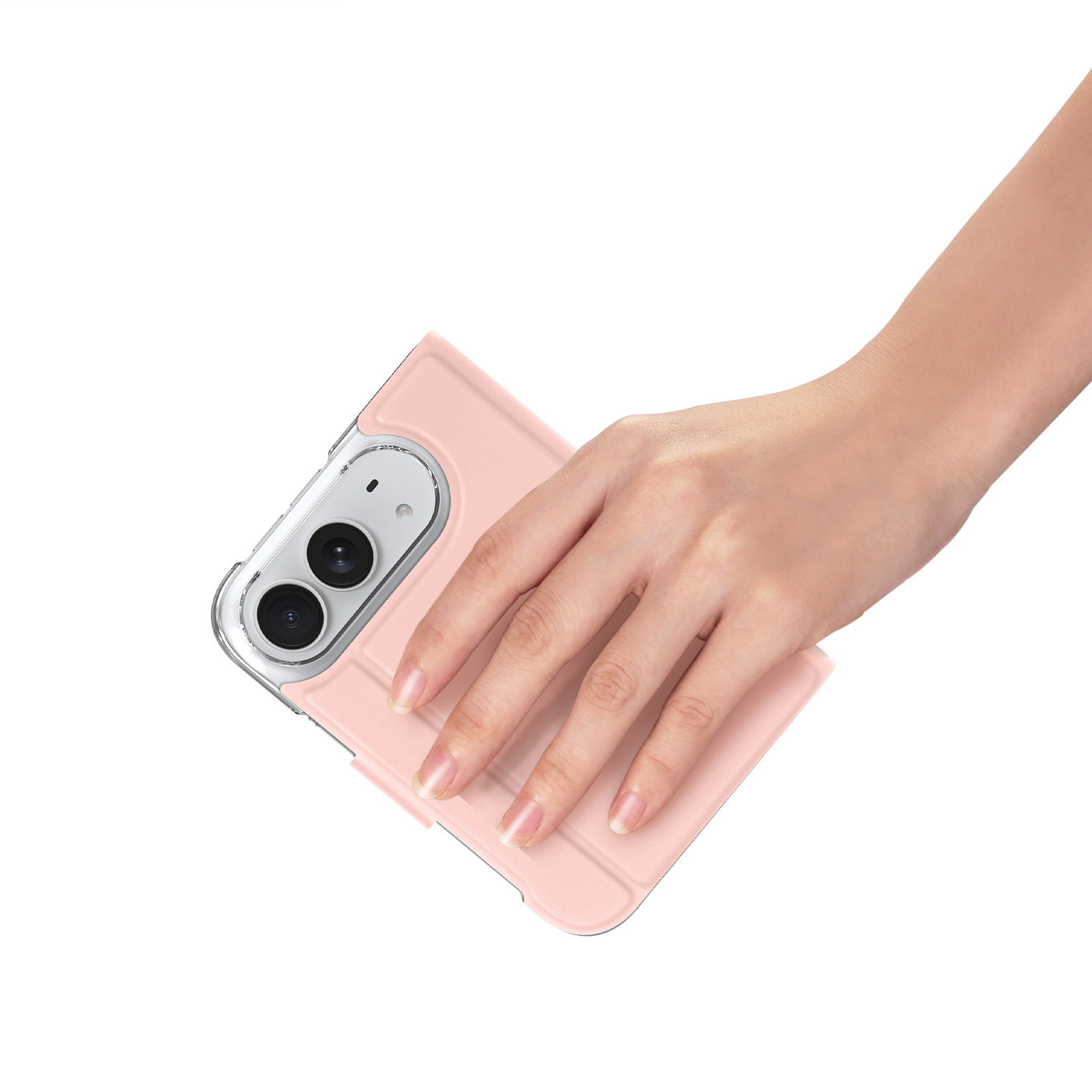 iPhone Duo hoesje - Slim bookcase met pasjeshouder en standaard - Lichtroze