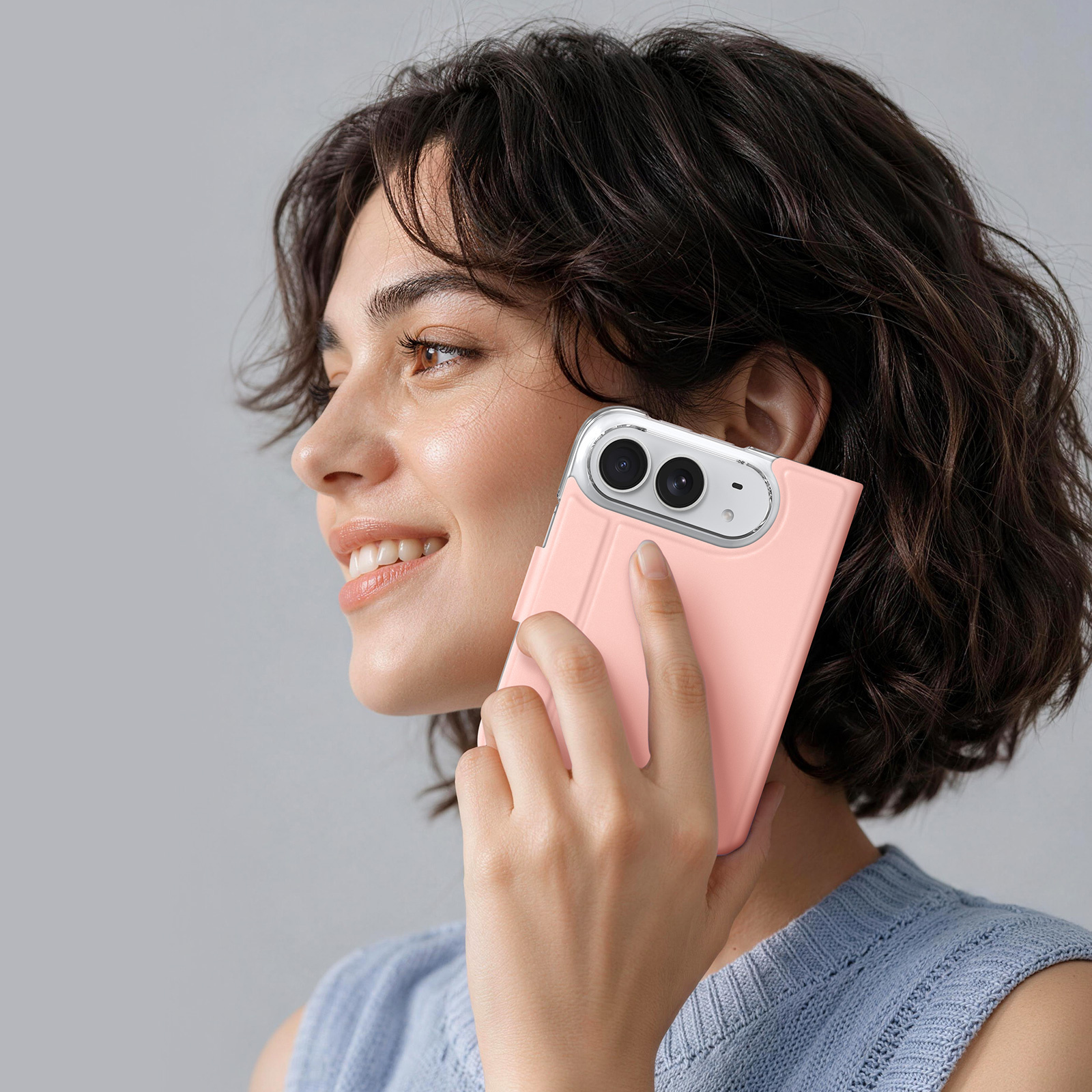 iPhone Duo hoesje - Slim bookcase met pasjeshouder en standaard - Lichtroze