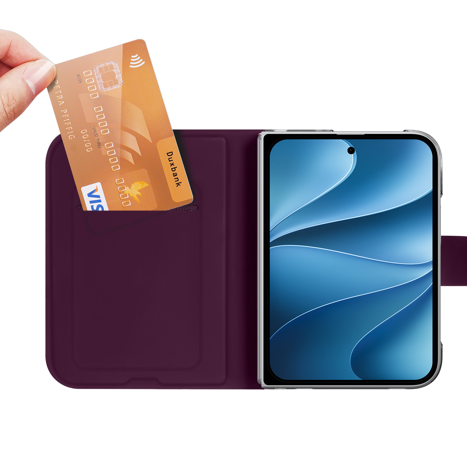 iPhone Duo hoesje - Slim bookcase met pasjeshouder en standaard - Burgundy