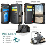 Caseme iPhone Duo hoesje - portemonnee telefoontasje met 10 pasjesvakken, RFID-bescherming en schouderband - Zwart