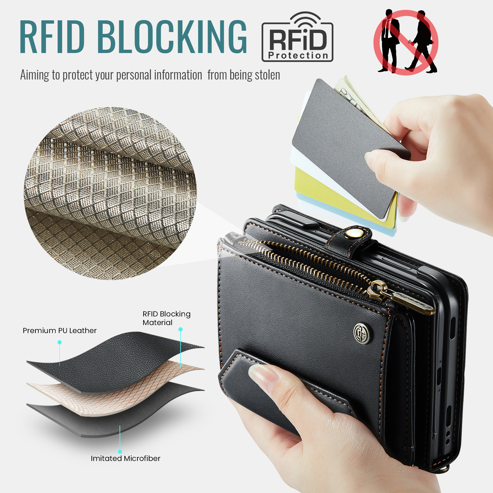 Caseme iPhone Duo hoesje - portemonnee telefoontasje met 10 pasjesvakken, RFID-bescherming en schouderband - Zwart