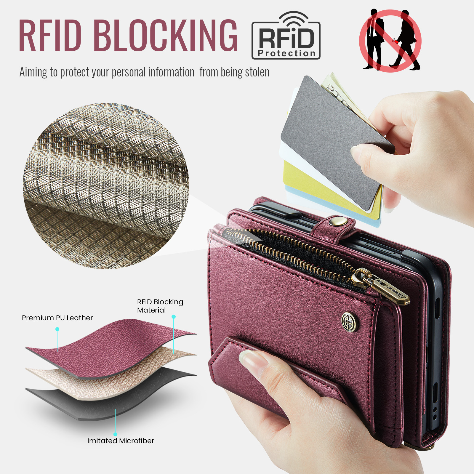 Caseme iPhone Duo hoesje - portemonnee telefoontasje met 10 pasjesvakken, RFID-bescherming en schouderband - Rood