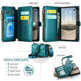 Caseme iPhone Duo hoesje - portemonnee telefoontasje met 10 pasjesvakken, RFID-bescherming en schouderband - Petrol
