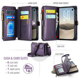 Caseme iPhone Duo hoesje - portemonnee telefoontasje met 10 pasjesvakken, RFID-bescherming en schouderband - Paars