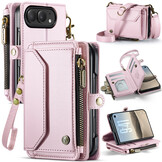 Caseme iPhone Duo hoesje - portemonnee telefoontasje met 10 pasjesvakken, RFID-bescherming en schouderband - Lichtroze