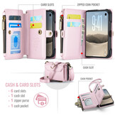 Caseme iPhone Duo hoesje - portemonnee telefoontasje met 10 pasjesvakken, RFID-bescherming en schouderband - Lichtroze