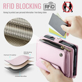 Caseme iPhone Duo hoesje - portemonnee telefoontasje met 10 pasjesvakken, RFID-bescherming en schouderband - Lichtroze