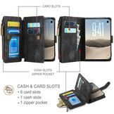 Caseme iPhone Duo PU leren hoesje - portemonnee bookcase met ritsvak, pasjeshouder en polsband - Zwart