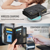 Caseme iPhone Duo PU leren hoesje - portemonnee bookcase met ritsvak, pasjeshouder en polsband - Zwart