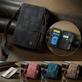 Caseme iPhone Duo PU leren hoesje - portemonnee bookcase met ritsvak, pasjeshouder en polsband - Zwart