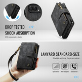 Caseme iPhone Duo PU leren hoesje - portemonnee bookcase met ritsvak, pasjeshouder en polsband - Zwart