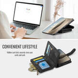 Caseme iPhone Duo PU leren hoesje - portemonnee bookcase met ritsvak, pasjeshouder en polsband - Zwart