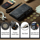 Caseme iPhone Duo PU leren hoesje - portemonnee bookcase met ritsvak, pasjeshouder en polsband - Zwart