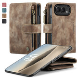 Caseme iPhone Duo PU leren hoesje - portemonnee bookcase met ritsvak, pasjeshouder en polsband - Bruin