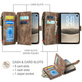 Caseme iPhone Duo PU leren hoesje - portemonnee bookcase met ritsvak, pasjeshouder en polsband - Bruin