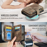 Caseme iPhone Duo PU leren hoesje - portemonnee bookcase met ritsvak, pasjeshouder en polsband - Bruin