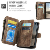 Caseme iPhone Duo PU leren hoesje - portemonnee bookcase met ritsvak, pasjeshouder en polsband - Bruin