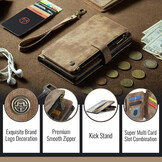 Caseme iPhone Duo PU leren hoesje - portemonnee bookcase met ritsvak, pasjeshouder en polsband - Bruin