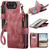 Caseme iPhone Duo PU leren hoesje - portemonnee bookcase met ritsvak, pasjeshouder en polsband - Rood