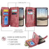 Caseme iPhone Duo PU leren hoesje - portemonnee bookcase met ritsvak, pasjeshouder en polsband - Rood