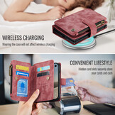 Caseme iPhone Duo PU leren hoesje - portemonnee bookcase met ritsvak, pasjeshouder en polsband - Rood