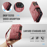 Caseme iPhone Duo PU leren hoesje - portemonnee bookcase met ritsvak, pasjeshouder en polsband - Rood