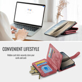 Caseme iPhone Duo PU leren hoesje - portemonnee bookcase met ritsvak, pasjeshouder en polsband - Rood