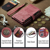 Caseme iPhone Duo PU leren hoesje - portemonnee bookcase met ritsvak, pasjeshouder en polsband - Rood