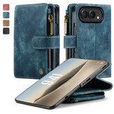 Caseme iPhone Duo PU leren hoesje - portemonnee bookcase met ritsvak, pasjeshouder en polsband - Petrol