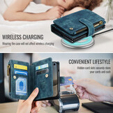 Caseme iPhone Duo PU leren hoesje - portemonnee bookcase met ritsvak, pasjeshouder en polsband - Petrol