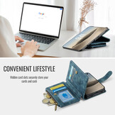 Caseme iPhone Duo PU leren hoesje - portemonnee bookcase met ritsvak, pasjeshouder en polsband - Petrol