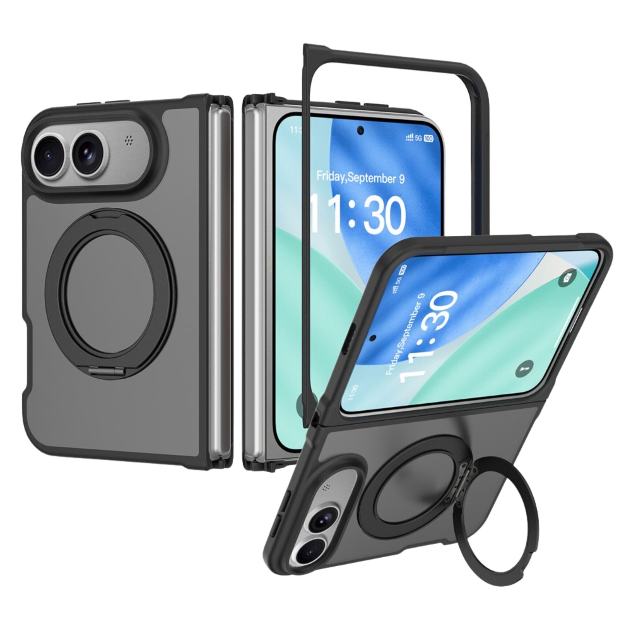 Casety iPhone Duo backcover hoesje met MagSafe-ring en draaibare kickstand - Zwart