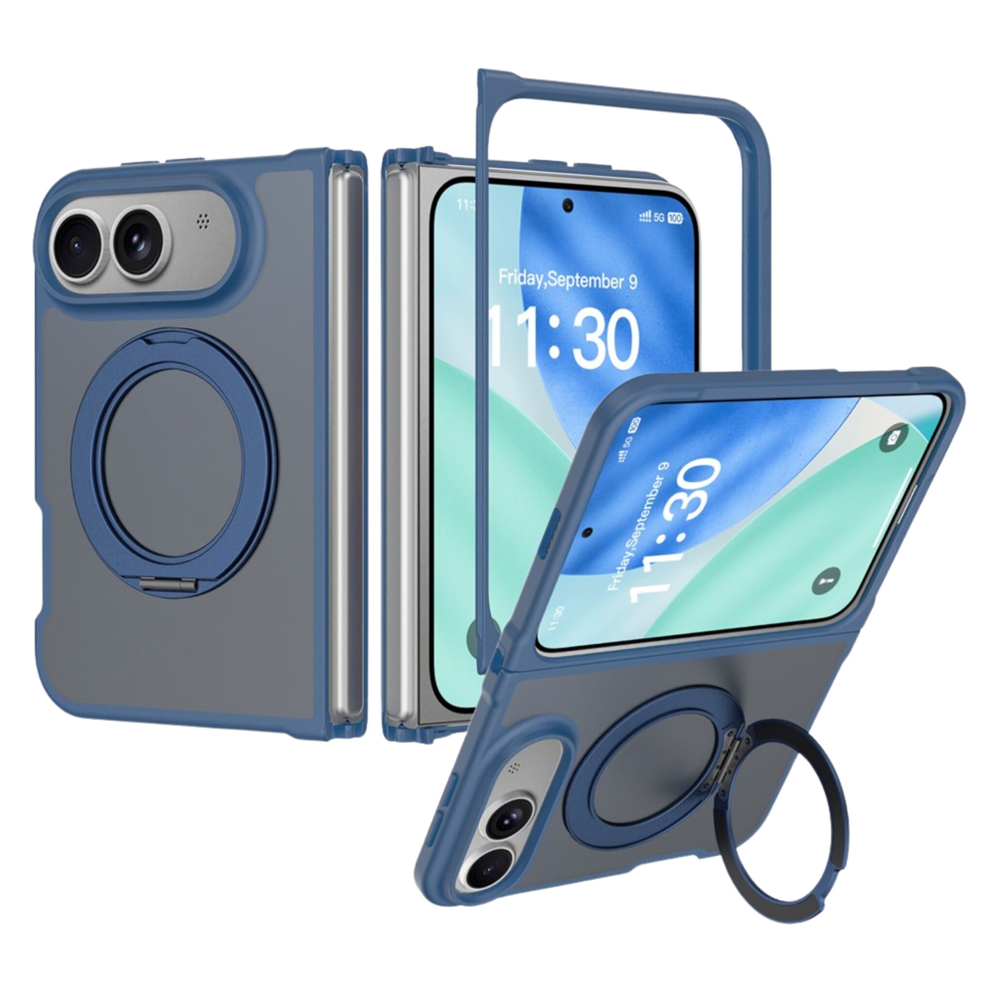 Casety iPhone Duo backcover hoesje met MagSafe-ring en draaibare kickstand - Blauw