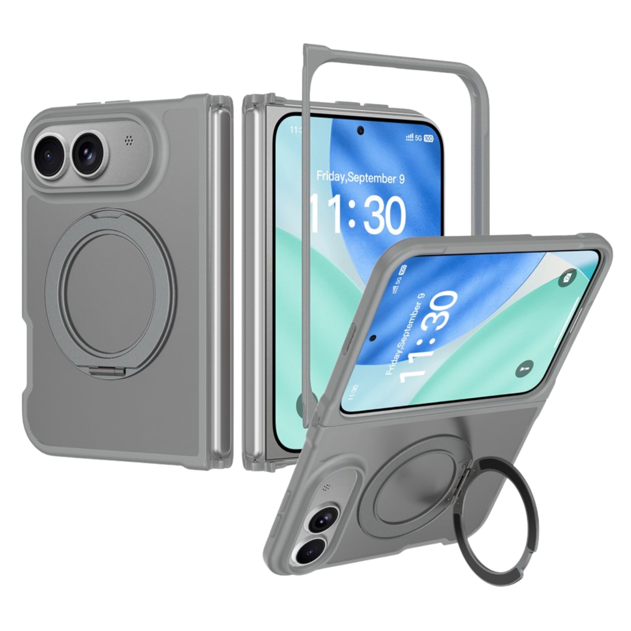 Casety iPhone Duo backcover hoesje met MagSafe-ring en draaibare kickstand - Grijs