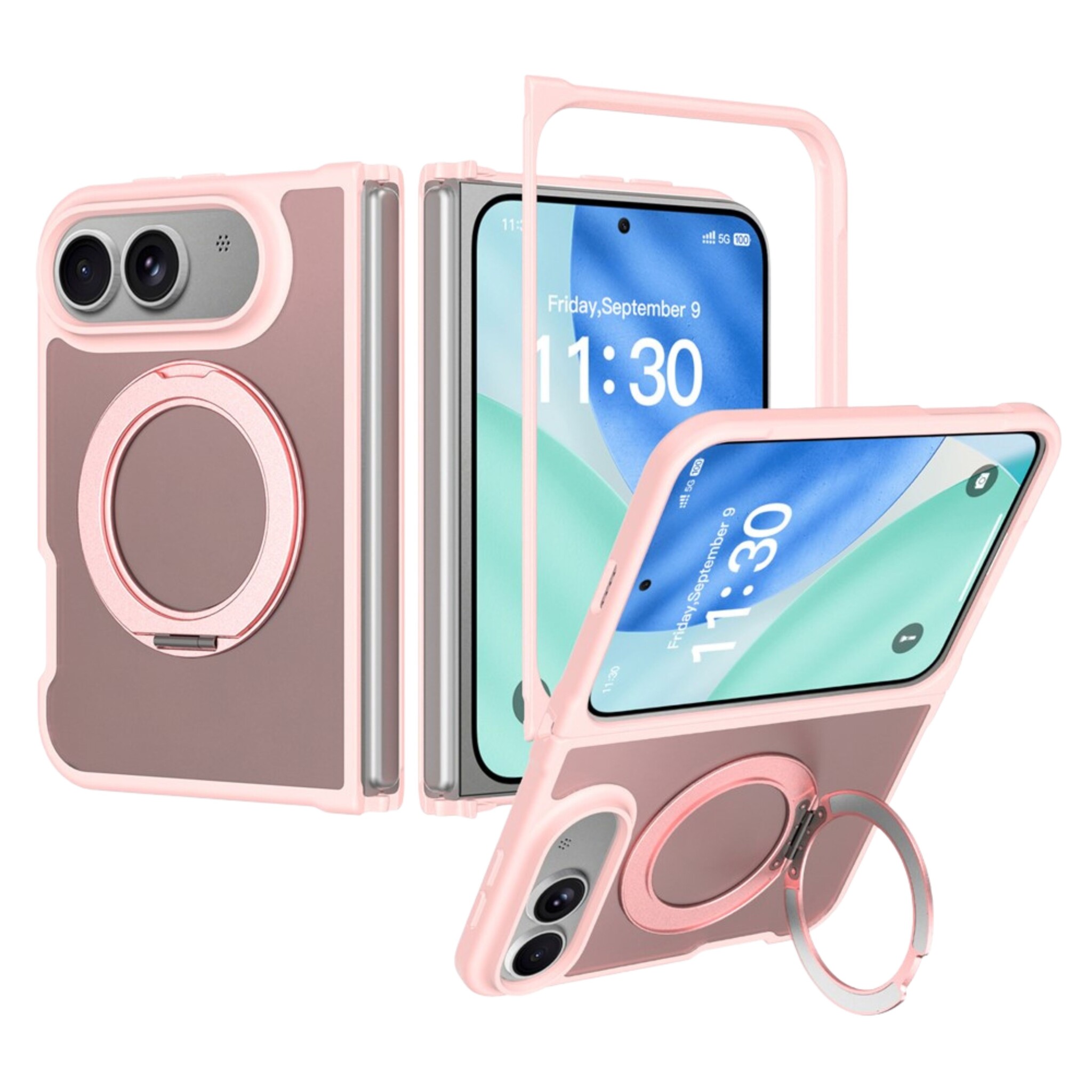 Casety iPhone Duo backcover hoesje met MagSafe-ring en draaibare kickstand - Lichtroze