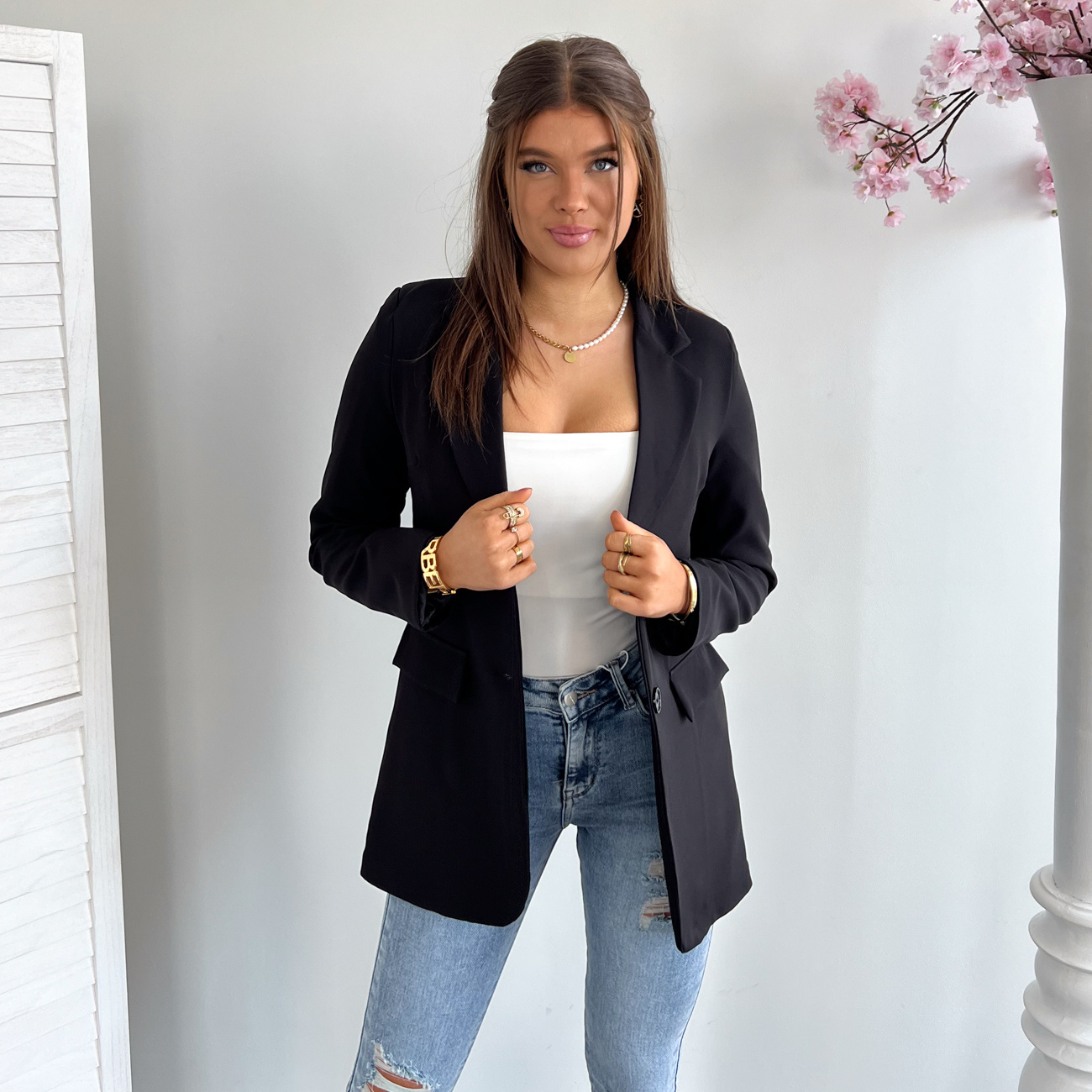 ONLMELLIE LIFE L/S MIX BLAZER TLR CS Black FLOWER SLEEVS
