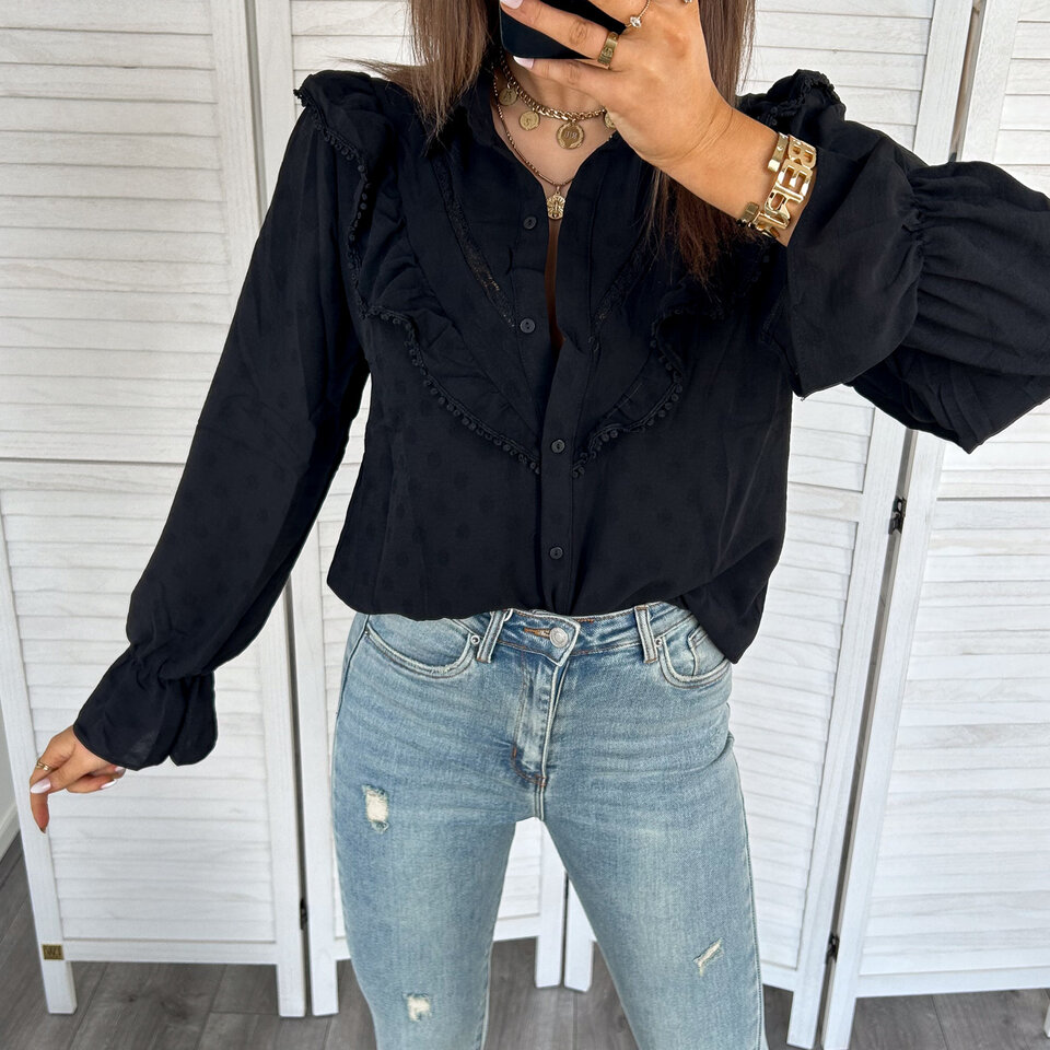 Ruffle Blouse Zwart