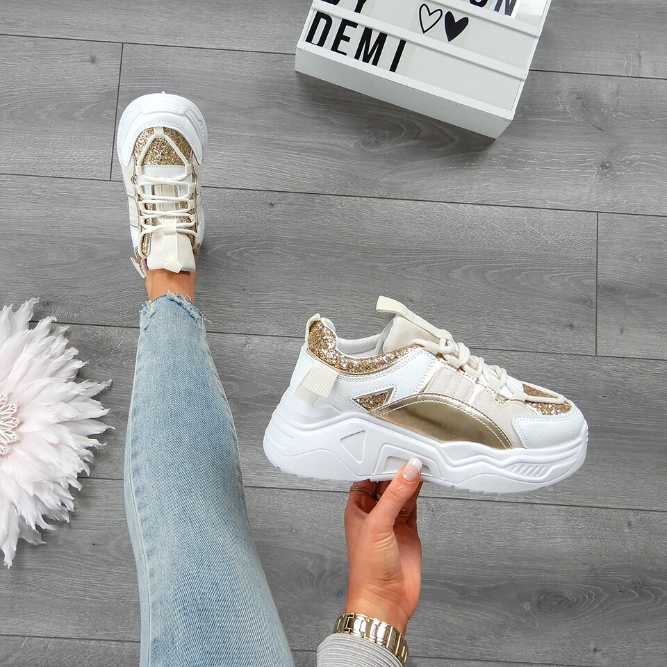 Glitter Sneakers Beige Goud