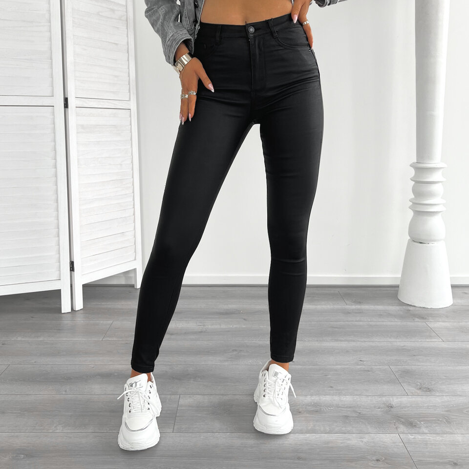 Laulia Coated Broek Zwart