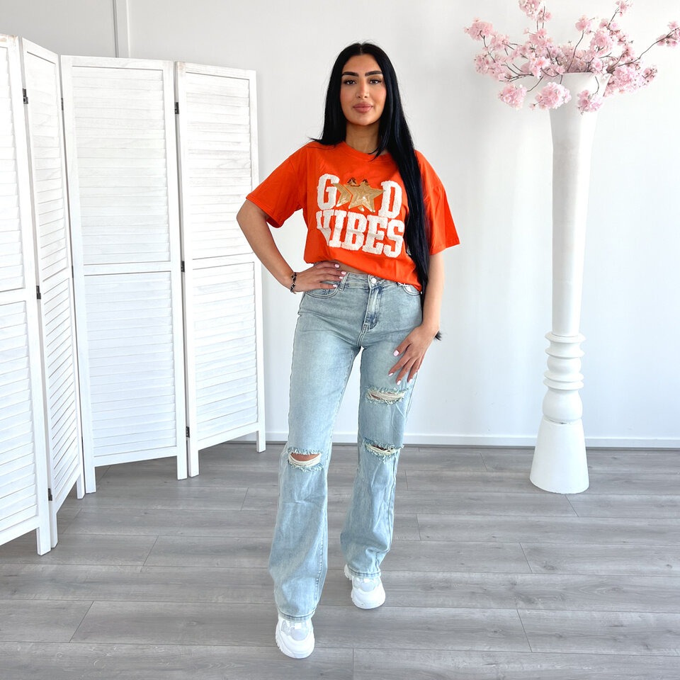 Oranje GOOD VIBES Shirt