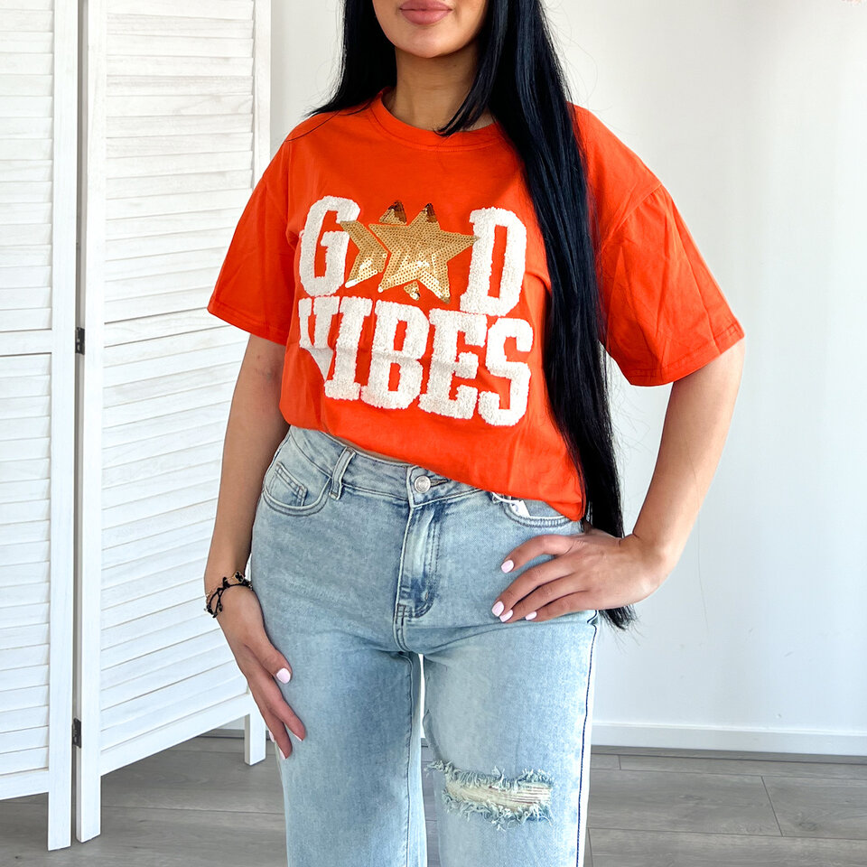 Oranje GOOD VIBES Shirt
