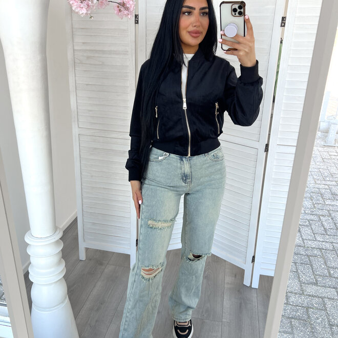 Suede Bomber Jasje Zwart