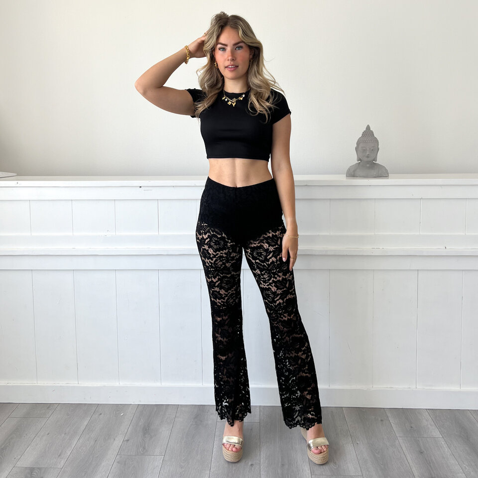 Flared Lace Broek Zwart