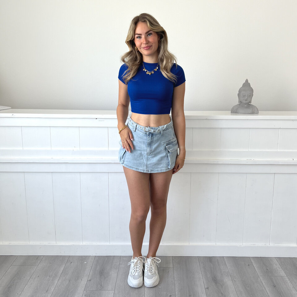 Basic Cropped T-Shirt Blauw