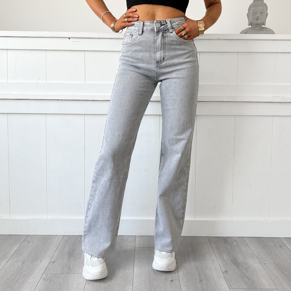 Abbey Wide Leg Jeans Grijs